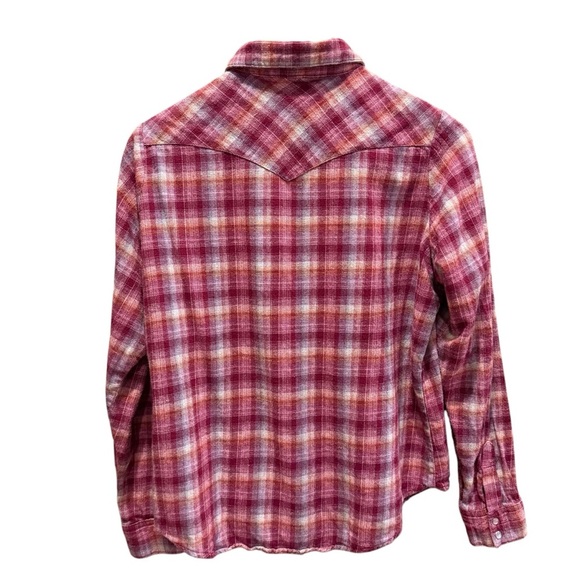 Wrangler Wrancher Shirt Pearl Snap Womens XL Maroon Plaid Long Sleeve Western - Picture 7 of 10